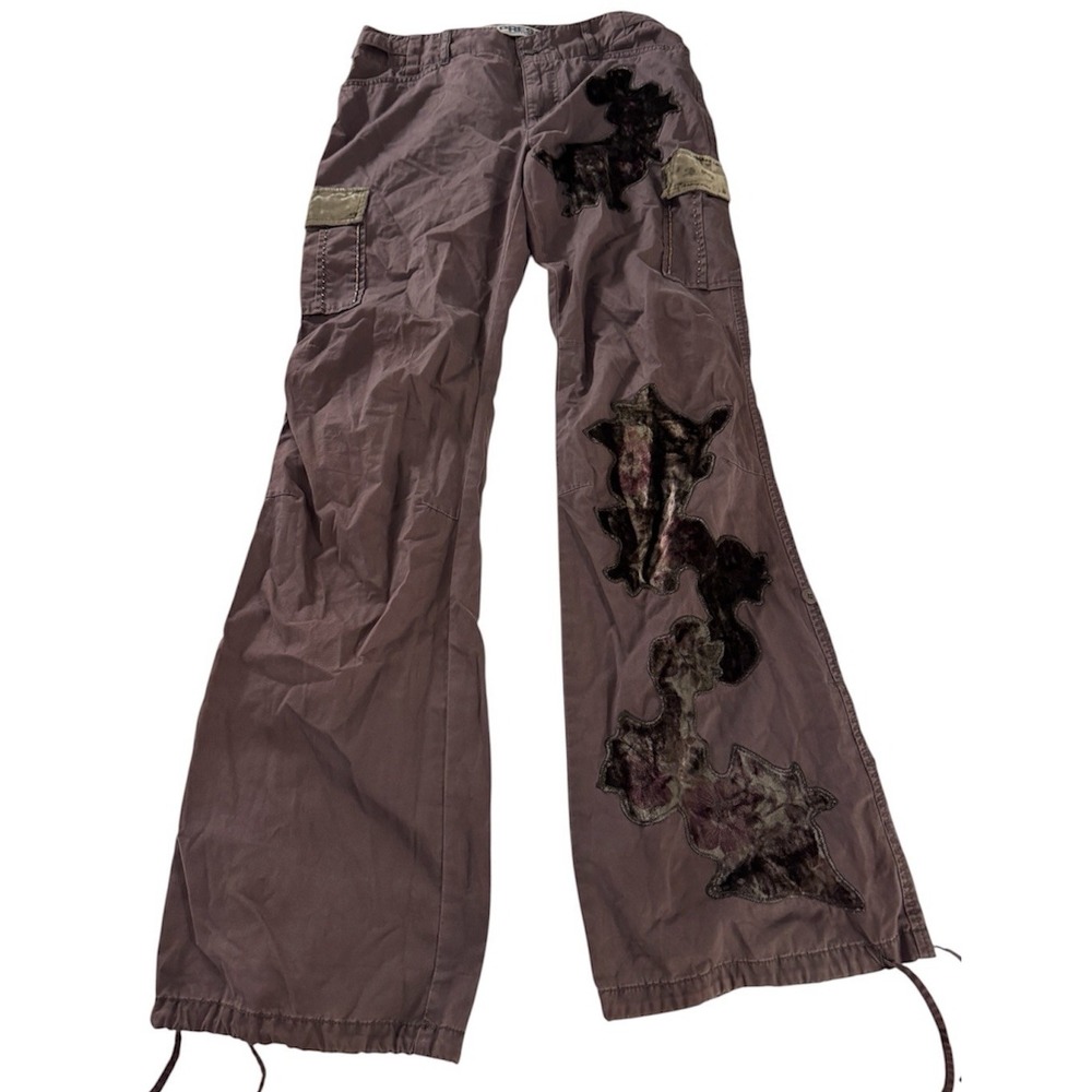 vintage Y2K Express mauve cotton utility cargo pants Velvet Appliqué Size 4